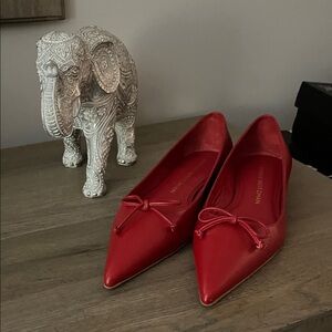 Stuart Weitzman Red Flats with Bow Detail
